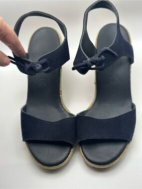 Paul Green Black Suede Ankle-Tie Espadrille Wedge Sandals
